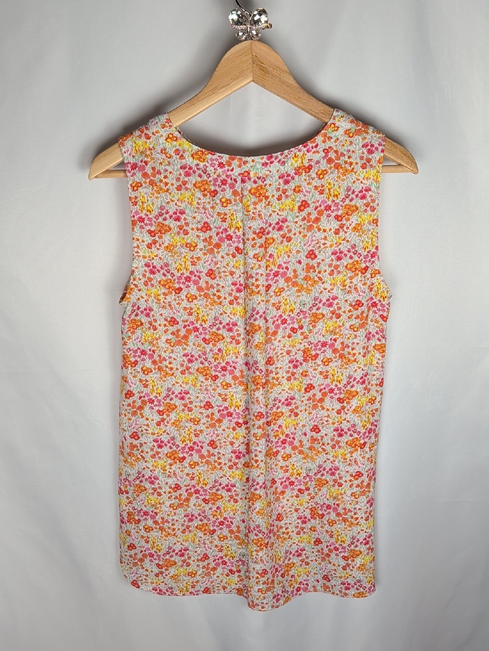 Adrianna Papell Floral Sleeveless V-Neck Blouse - Pink Orange Yellow - Size S - Picture 3 of 10